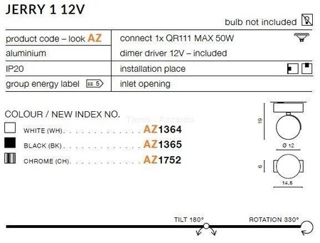 Plafon JERRY 1 12V black (AZ1365 | GM4113-12V-BK) - AZZARDO