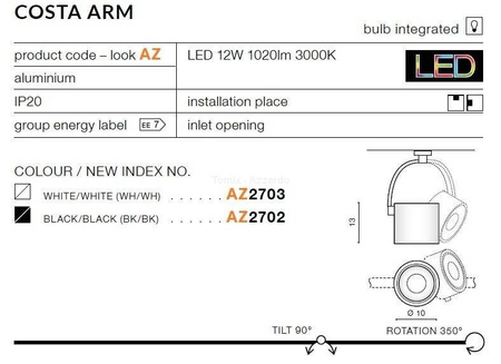 Plafon COSTA ARM black/black (AZ2702) - AZZARDO