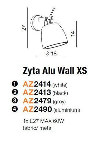 Kinkiet ZYTA ALU XS aluminium/czarny (MB2300-XS-ALUBK - Azzardo)