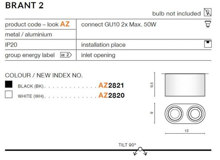 Plafon BRANT 2 white (AZ2820) - AZZARDO