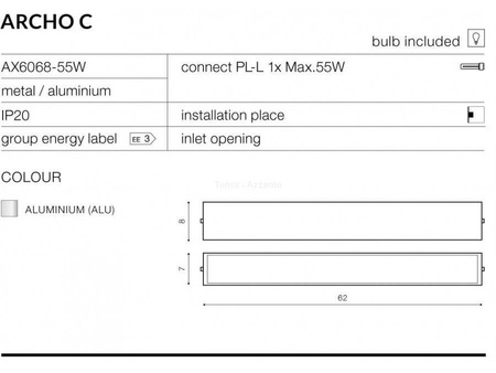 Kinkiet ARCHO C aluminium (AZ0201 | AX6068-55W-ALU) - AZZARDO