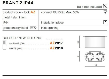 Plafon BRANT 2 IP44 white (AZ2816) - AZZARDO