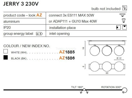 Plafon JERRY 3 230V black (AZ1886 | GM4302-BK) - AZZARDO