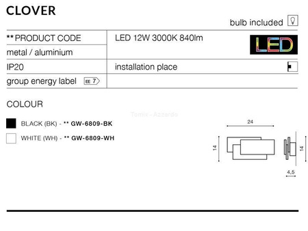 Kinkiet CLOVER SQUARE black (AZ2198 | GW-6809-BK) - AZZARDO