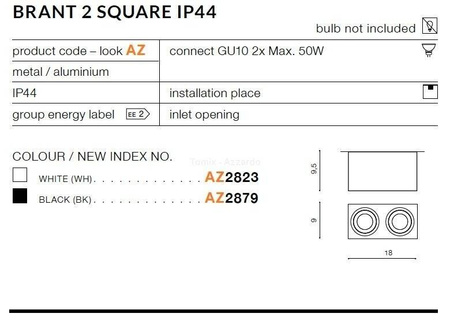 Plafon BRANT 2 SQUARE IP44 black (AZ2879) - AZZARDO