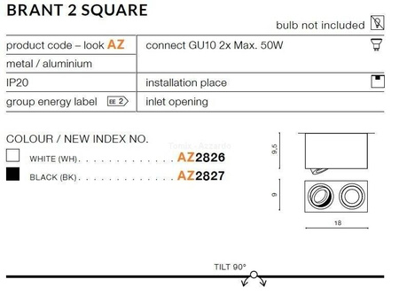 Plafon BRANT 2 SQUARE black (AZ2827) - AZZARDO