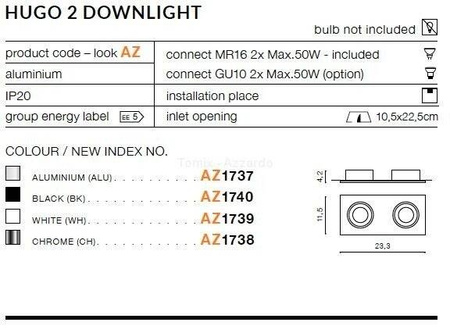 Lampa wpuszczana HUGO 2 DOWNLIGHT black (AZ1740 | GM2203-BK) - AZZARDO