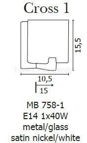 Kinkiet CROSS 1 satynowy nikiel/ biel (MB758-1 | AZ0084) Azzardo