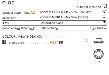 Lampa wpuszczana CLOE chrome (AZ1466 | NC1738-M-CH) - AZZARDO
