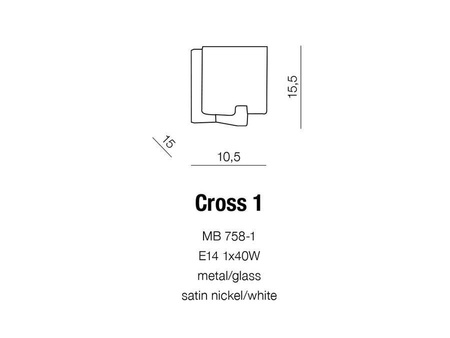 Kinkiet CROSS 1 satynowy nikiel/ biel (MB758-1 | AZ0084) Azzardo
