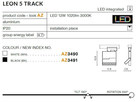 Systemy Szynowe oprawa LEON 5 TRACK 3LINE WHITE (AZ3490) - Azzardo