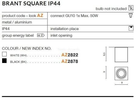 Plafon BRANT SQUARE IP44 white (AZ2822) - AZZARDO