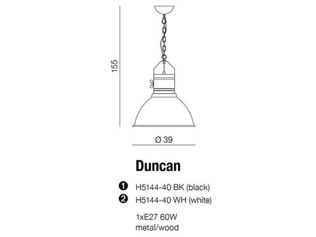 Lampa wisząca Duncan czarna (H5144-40 BK) Azzardo - żyrandol