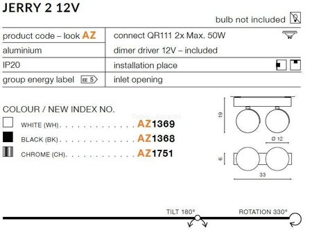 Plafon JERRY 2 12V black (AZ1368 | GM4205-12V-BK) - AZZARDO