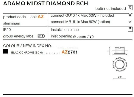 Lampa wpuszczana ADAMO MIDST DIAMOND black chrome (AZ2731) - AZZARDO