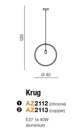 Lampa wisząca KRUG chrom (DEL-2522-1CH - Azzardo) - żyrandol