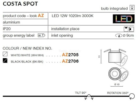 Plafon COSTA SPOT black/black (AZ2706) - AZZARDO