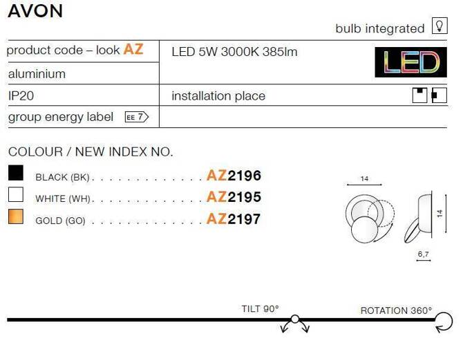 Kinkiet AVON gold (AZ2197 | GW-6100-GO) - Azzaardo