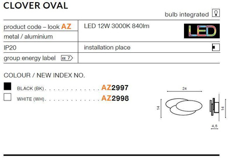 Kinkiet CLOVER OVAL black (AZ2997) - AZZARDO