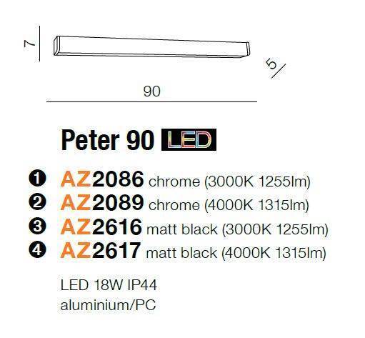 Kinkiet łazienkowy PETER S 90 LED 3000K (AZ2086 - Azzardo)