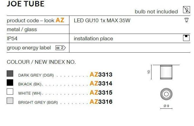 Lampa Sufitowa Zewnętrzna JOE TUBE Ciemny Szary (AZ3313) - AZzardo