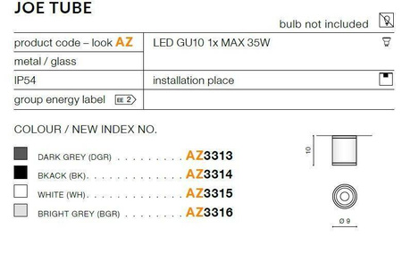 Lampa Sufitowa Zewnętrzna JOE TUBE Jasny Szary (AZ3316) - AZzardo