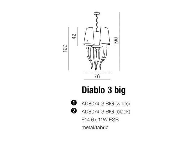 Lampa wisząca DIABLO 3  BIG chrome/ fabric (AD8074-3 BIG WHITE Azzardo) - żyrandol