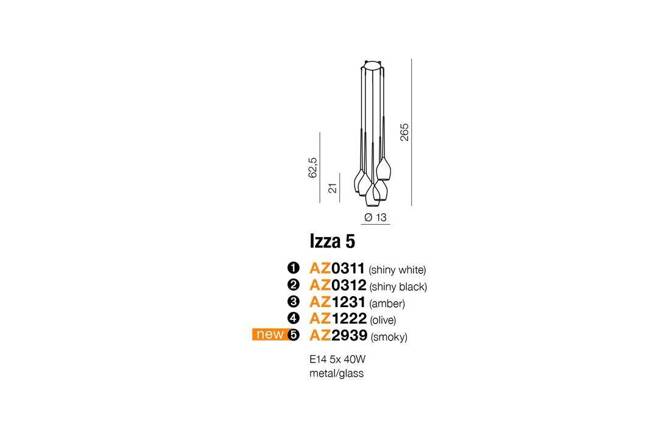 Lampa wisząca IZZA 5 biała (MD1288A-5WSHINYWHITE) - Azzardo - żyrandol