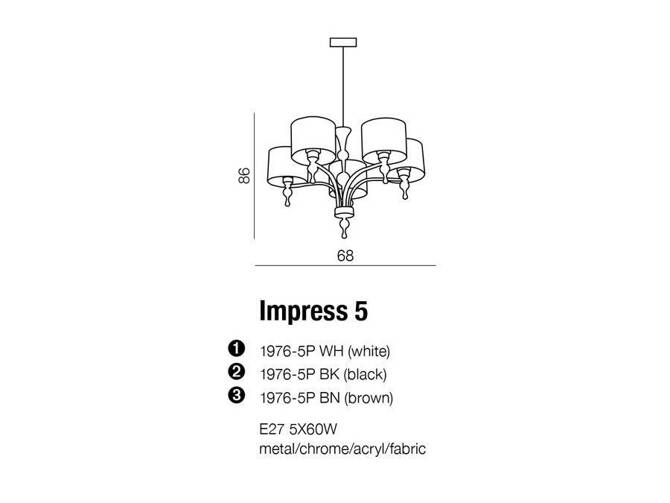 Lampa wisząca Impress 5 - czarna (1976-5PBK) - Azzardo - żyrandol