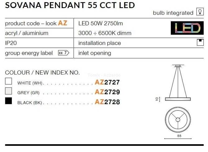 Lampa wisząca SOVANA PENDANT 55 CCT LED black (AZ2728) - AZZARDO - żyrandol