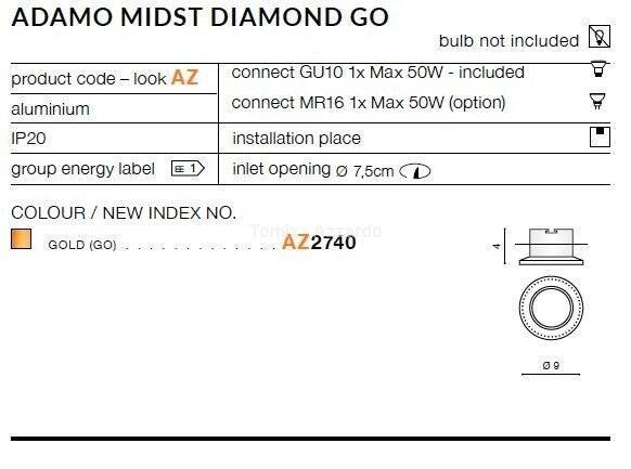 Lampa wpuszczana ADAMO MIDST DIAMOND gold (AZ2740) - AZZARDO