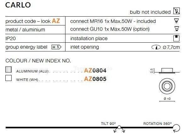 Lampa wpuszczana CARLO white (AZ0805 | GM2102-WH) - AZZARDO