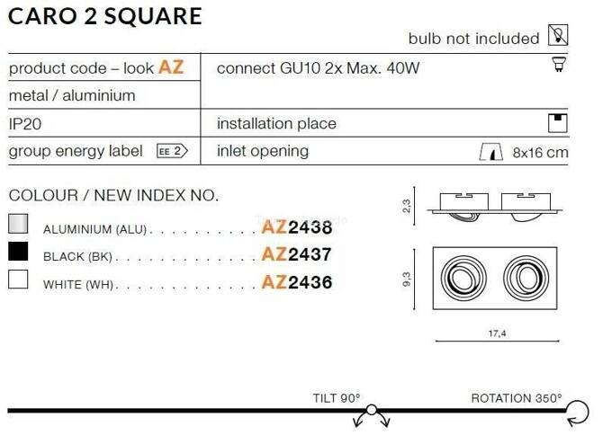 Lampa wpuszczana CARO 2 SQUARE white (AZ2436 | SN-6812S-WH) - AZZARDO