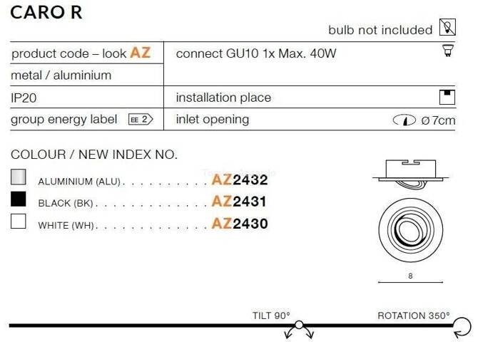 Lampa wpuszczana CARO R aluminium (AZ2432 | SN-6810R-ALU) - AZZARDO