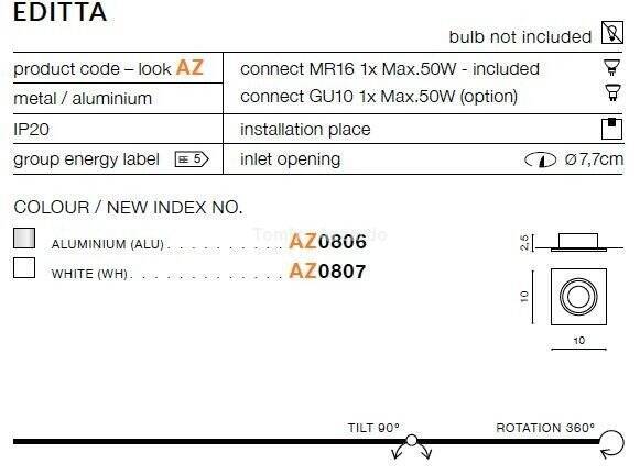 Lampa wpuszczana EDITTA white (AZ0807 | GM2110-WH) - AZZARDO