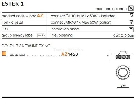 Lampa wpuszczana ESTER 1 gold (AZ1450 | DM1000-1-GO) - AZZARDO