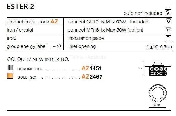 Lampa wpuszczana ESTER 2 gold (AZ2467 | DM1000-2-GO) - AZZARDO