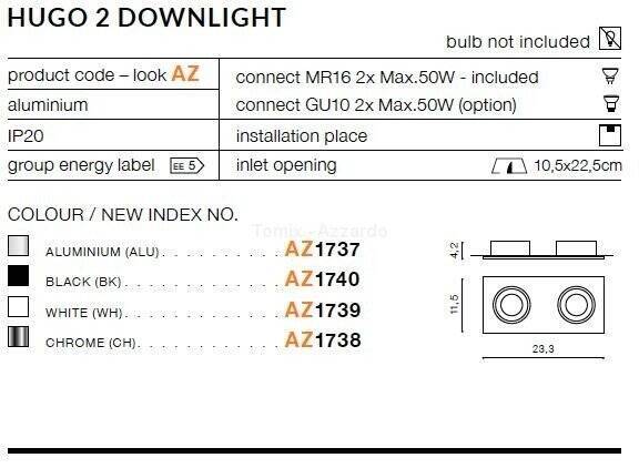 Lampa wpuszczana HUGO 2 DOWNLIGHT aluminium (AZ1737 | GM2203-ALU) - AZZARDO