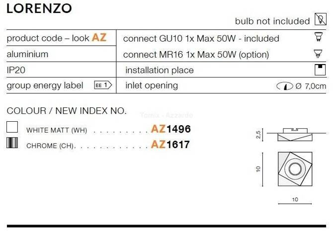 Lampa wpuszczana LORENZO white (AZ1496 | NC1778-WH) - AZZARDO