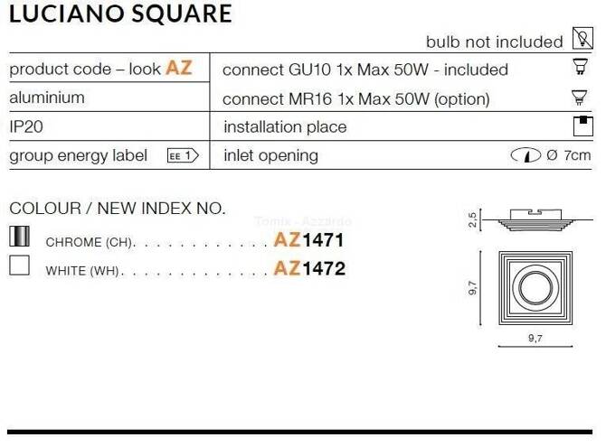 Lampa wpuszczana LUCIANO SQUARE white (AZ1472 | NC1760SQ-WH) - AZZARDO