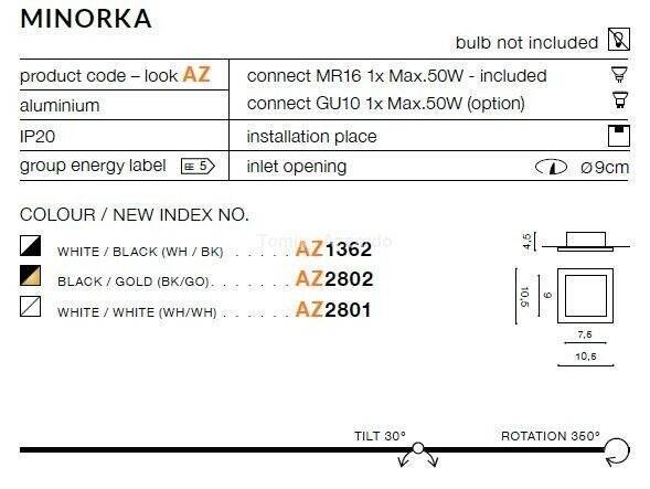 Lampa wpuszczana MINORKA white/black (AZ1362 | GM2115-WH-BK) - AZZARDO