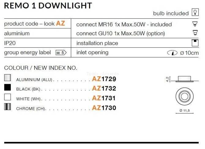 Lampa wpuszczana REMO 1 DOWNLIGHT chrome (AZ1730 | GM2118R-CH) - AZZARDO