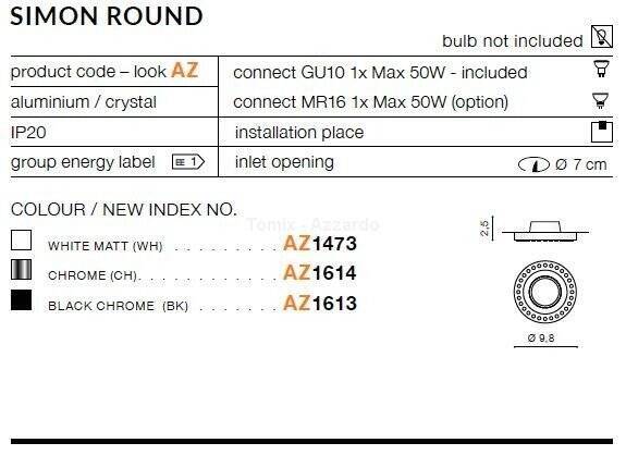 Lampa wpuszczana SIMON ROUND chrome (AZ1614 | NC1767R-CH) - AZZARDO