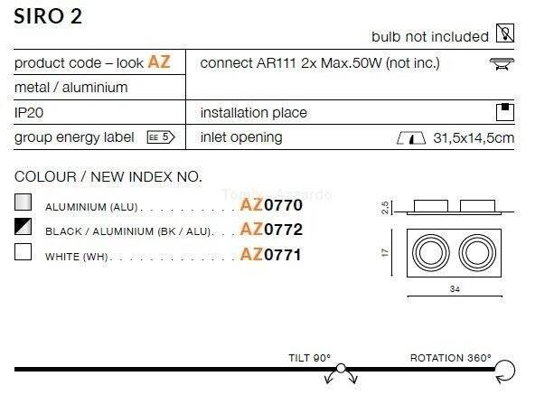 Lampa wpuszczana SIRO 2 black/aluminium (AZ0772 | GM2200-BK-ALU) - AZZARDO