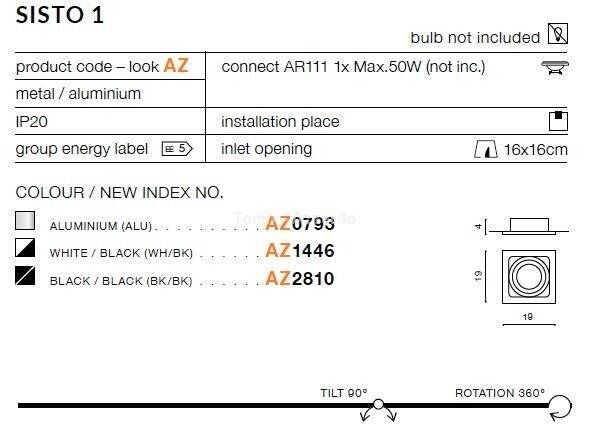 Lampa wpuszczana SISTO 1 aluminium (AZ0793 | GM2109-ALU) - AZZARDO