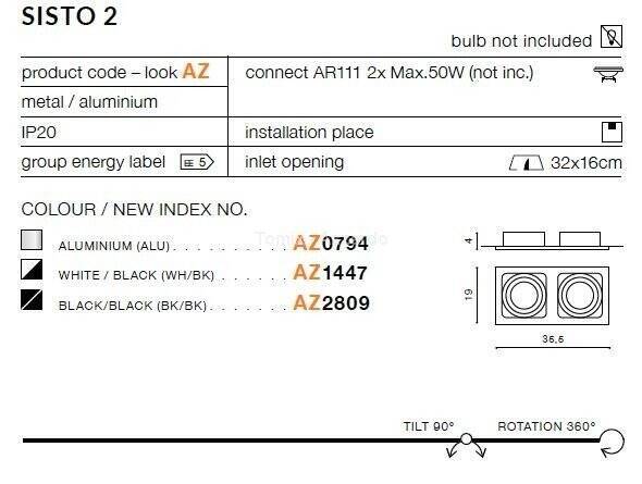 Lampa wpuszczana SISTO 2 white/black (AZ1447 | GM2202-WH) - AZZARDO