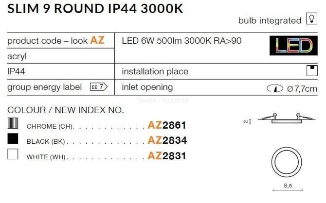 Lampa wpuszczana SLIM 9 ROUND IP44 3000k white (AZ2831) - AZZARDO