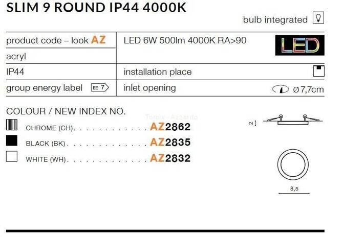 Lampa wpuszczana SLIM 9 ROUND IP44 4000k black (AZ2835) - AZZARDO