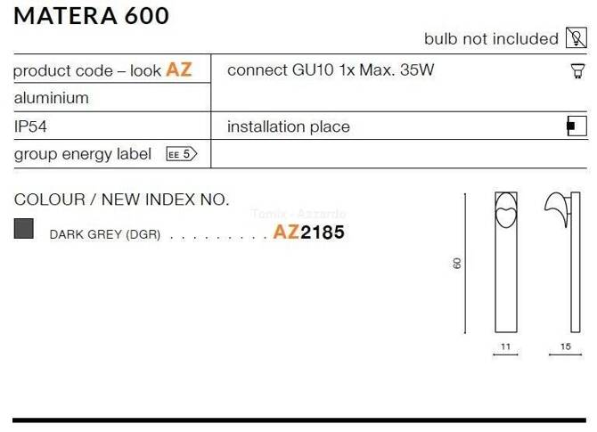 Lampa zewnętrzna stojąca MATERA 600 Ciemny Szary (AZ2185) - AZzardo