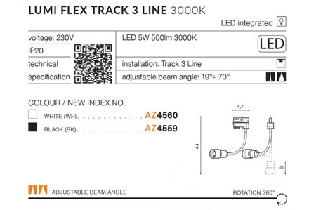 Oprawa szynowa LUMI TRACK 3LINE 5W 3000K  BK (AZ4557) - Azzardo